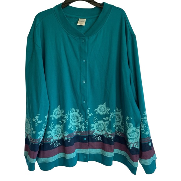 Blair Snap Down Cardigan Sweatshirt Jacket Women’s 3XL Pockets Turquoise Purple - Picture 1 of 7